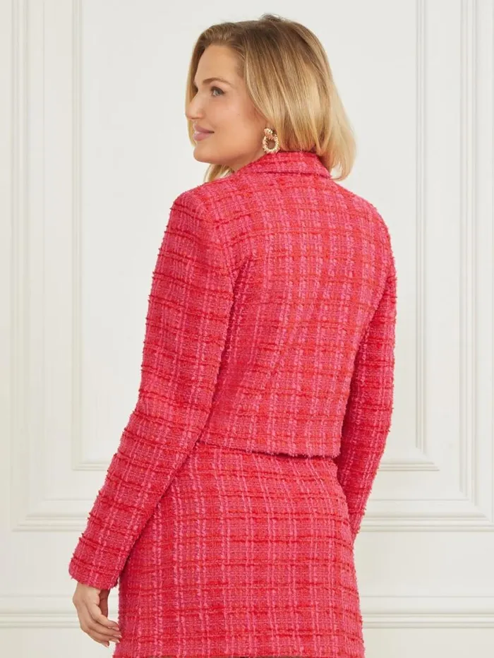 Women Laurel Crop Tweed Blazer Jelous Pink Tweed Marciano Jackets Women Laurel Crop Tweed Blazer Jelous Pink Tweed Marciano Jackets