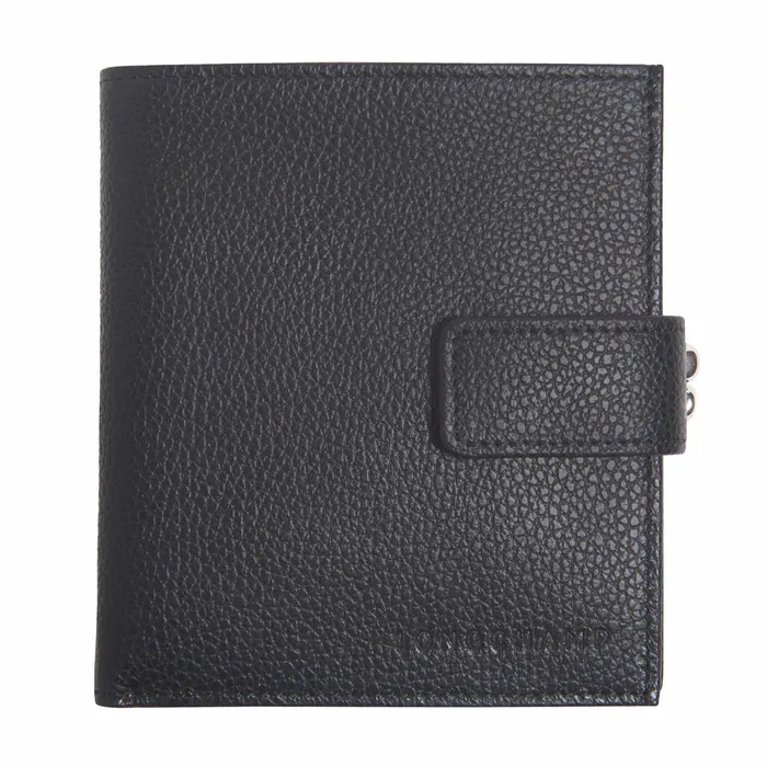 Women Le Foulonn Compact Wallet Black Longchamp Leather Wallets