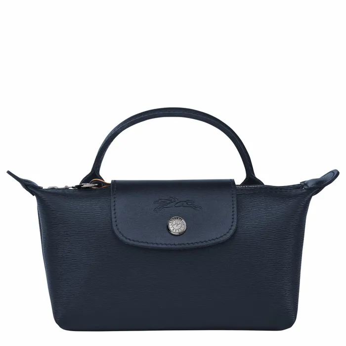 Women Le Pliage City Pouch With Handle Navy Longchamp Pouches and Cases