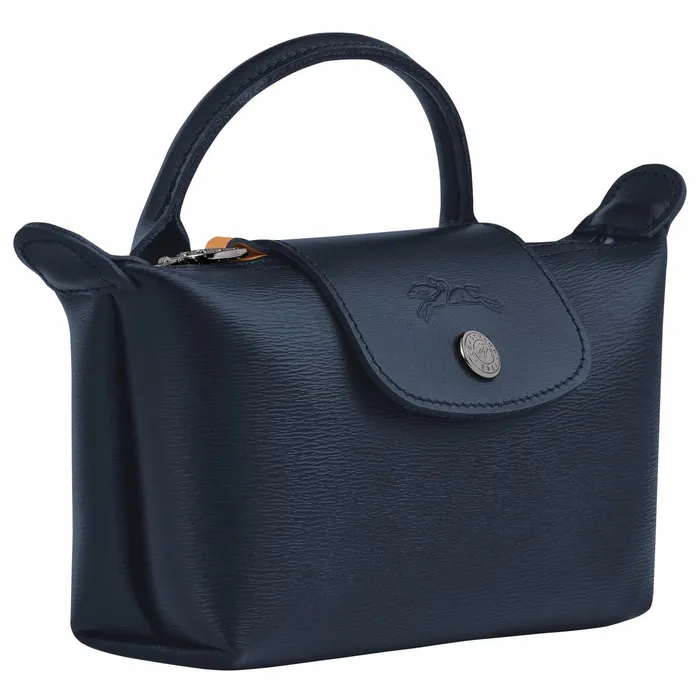 Women Le Pliage City Pouch With Handle Navy Longchamp Pouches and Cases