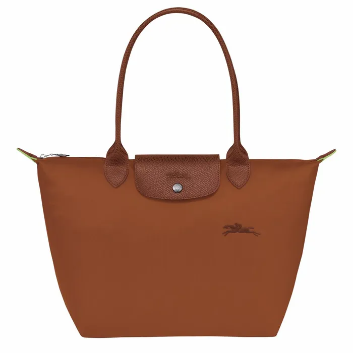 Women Le Pliage Green M Tote Bag Cognac Longchamp Shoulder Bags