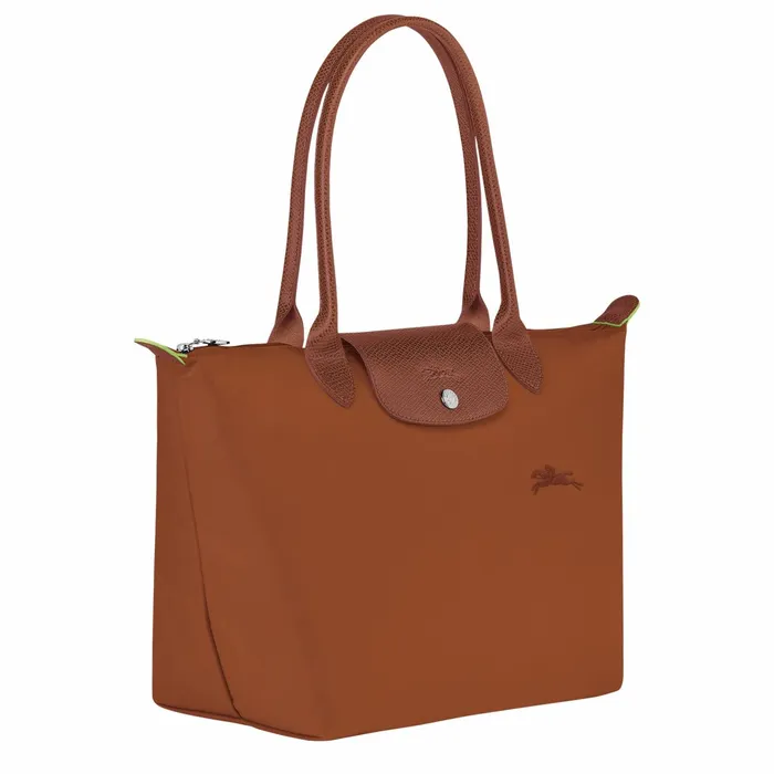 Women Le Pliage Green M Tote Bag Cognac Longchamp Shoulder Bags