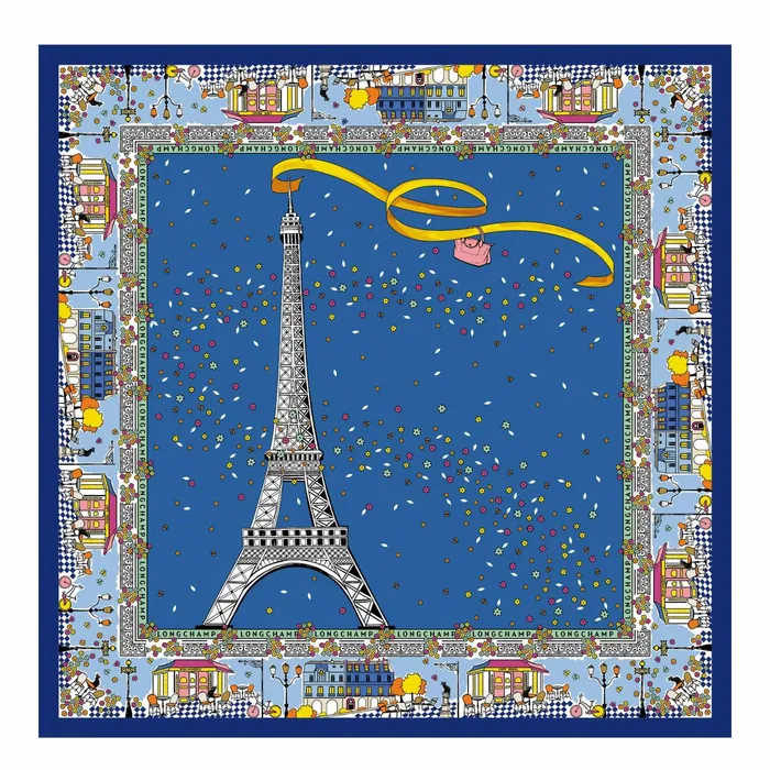 Women Le Pliage In Paris Silk Scarf Cornflower Longchamp Silk Scarves