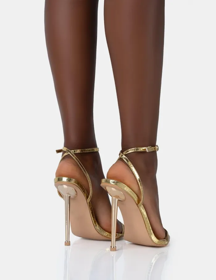 Women Legacy Gold Croc Barely There Pointed Toe Gold Stiletto Heels Gold Public Desire Metallics