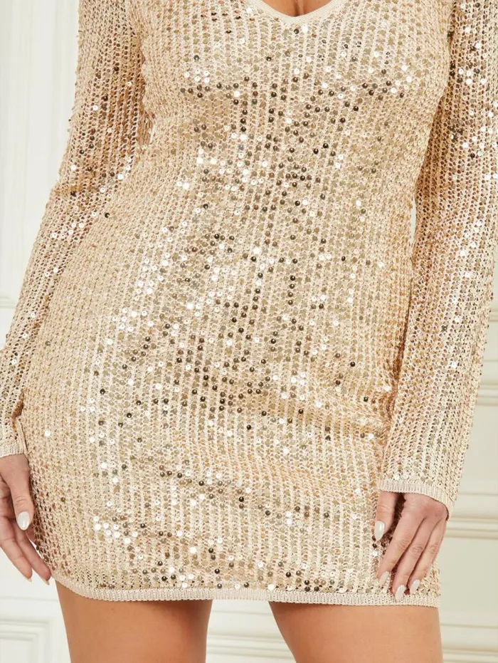 Women Let It Sequin Sweater Dress Fawn Taupe Multi Marciano Dresses Women Let It Sequin Sweater Dress Fawn Taupe Multi Marciano Dresses