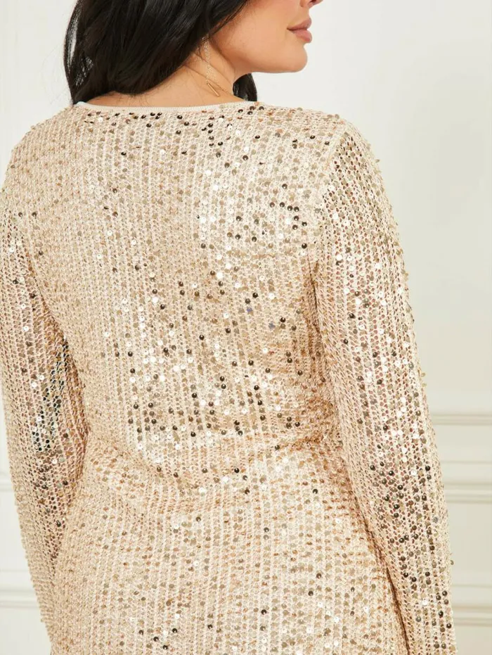 Women Let It Sequin Sweater Dress Fawn Taupe Multi Marciano Dresses Women Let It Sequin Sweater Dress Fawn Taupe Multi Marciano Dresses