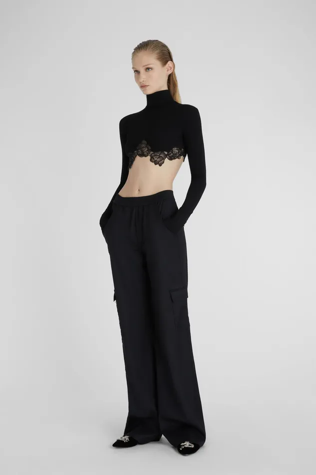 Women Life Homewear Ermanno Scervino Cropped Top With High Neck And Lace Black