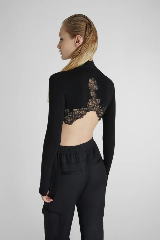 Women Life Homewear Ermanno Scervino Cropped Top With High Neck And Lace Black