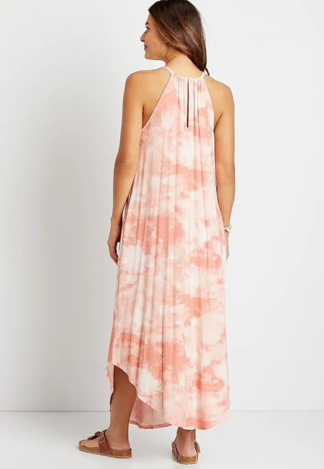 Women Light Pink Tie Dye Halter Neck Pocket Maxi Dress Maurices Dresses and Jumpsuits