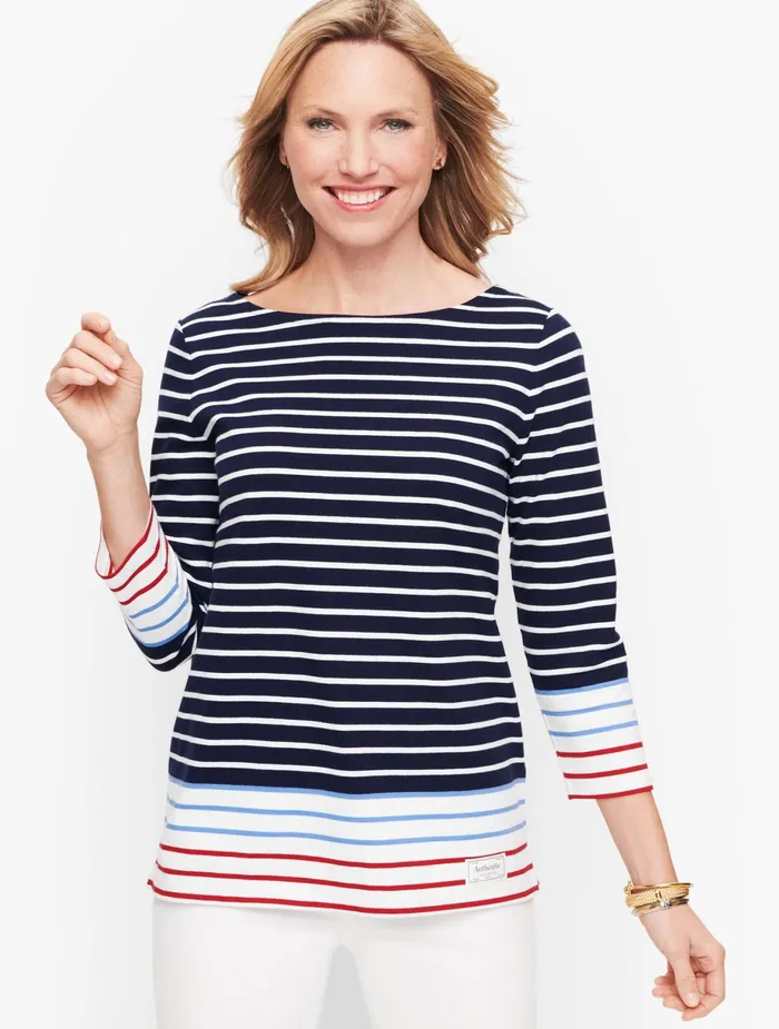 Women Long and 34 Sleeve Talbots Authentic Tee Whiteindigo
