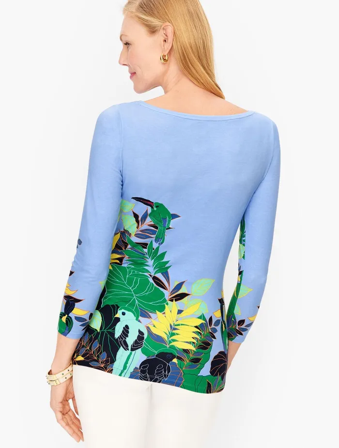 Women Long and 34 Sleeve Talbots Cotton Bateau Neck Tee Vista Bluemulti
