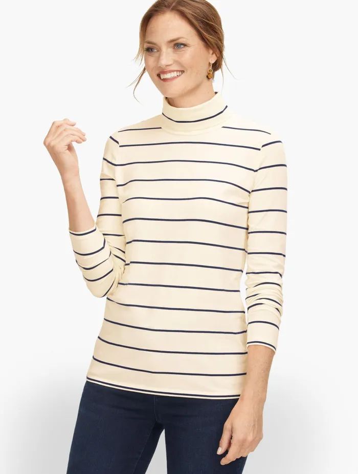 Women Long and 34 Sleeve Talbots Cotton Turtleneck Blackivory