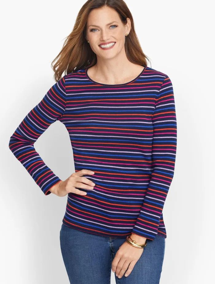 Women Long and 34 Sleeve Talbots Crewneck Tee Indigo Multi