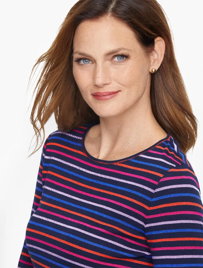 Women Long and 34 Sleeve Talbots Crewneck Tee Indigo Multi