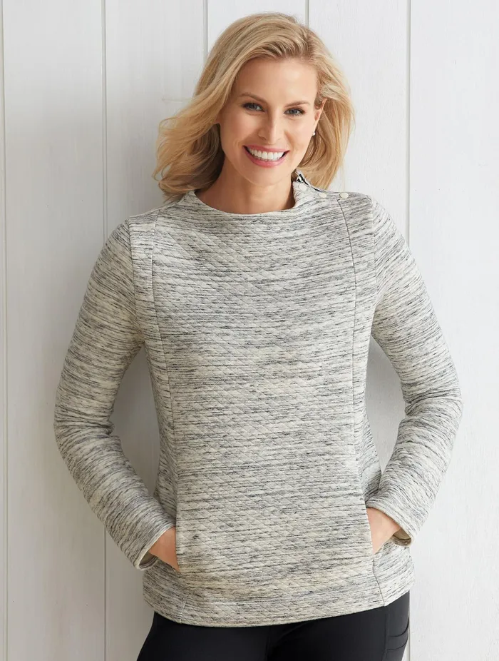 Women Long and 34 Sleeve Talbots Diamond Quilted Pullover Ivoryblack