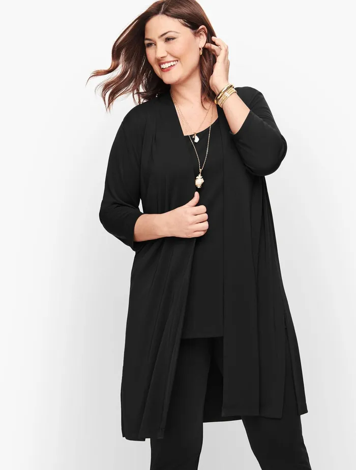Women Long and 34 Sleeve Talbots Knit Jersey Open Cardigan Black