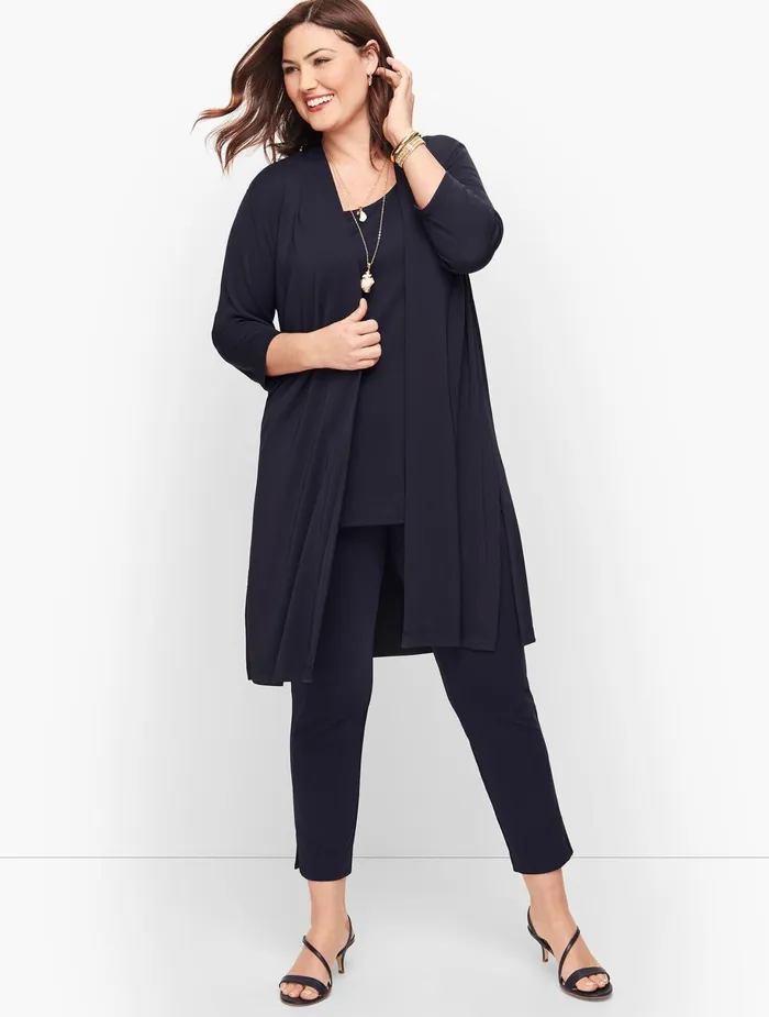 Women Long and 34 Sleeve Talbots Knit Jersey Open Cardigan Black