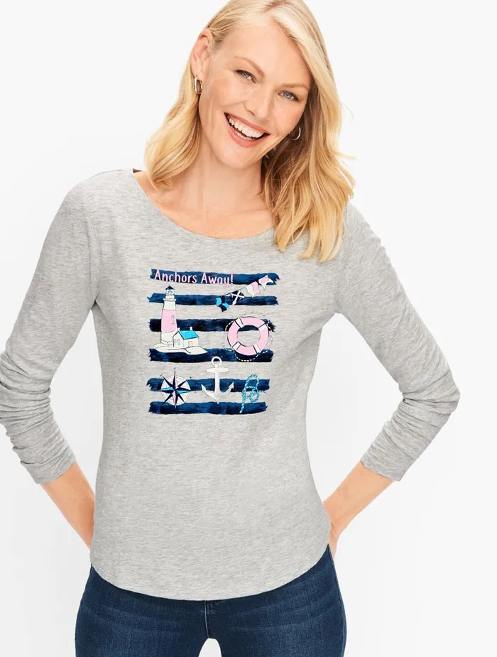 Women Long and 34 Sleeve Talbots Nautical Tee