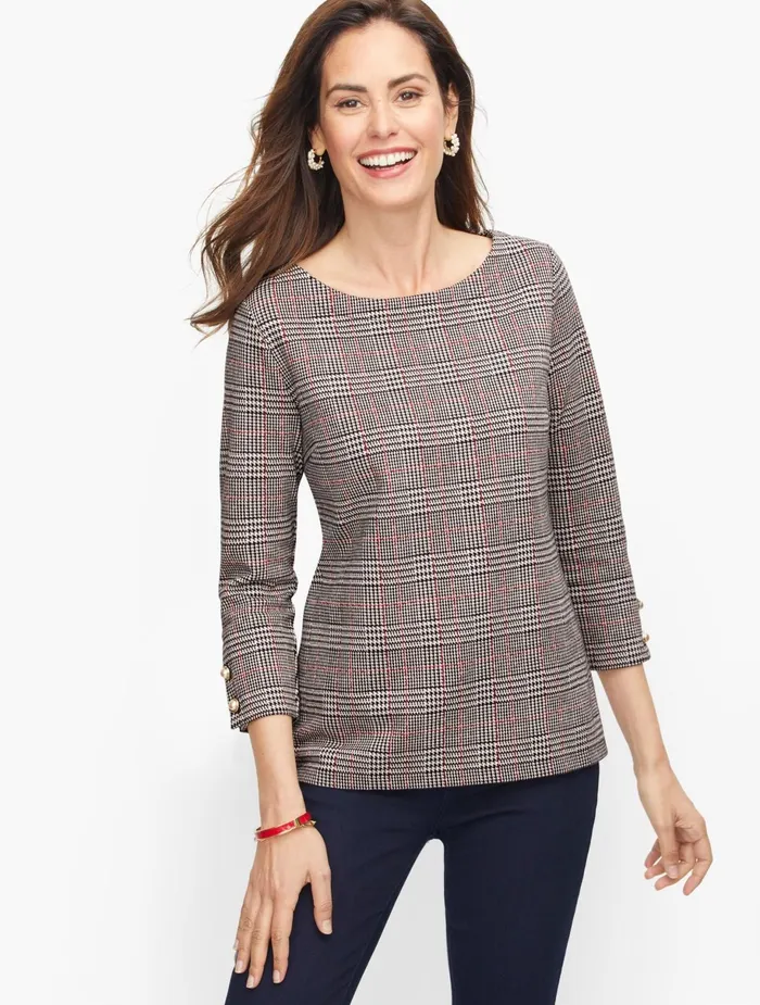 Women Long and 34 Sleeve Talbots Pearl Button Cuff Top Redblack