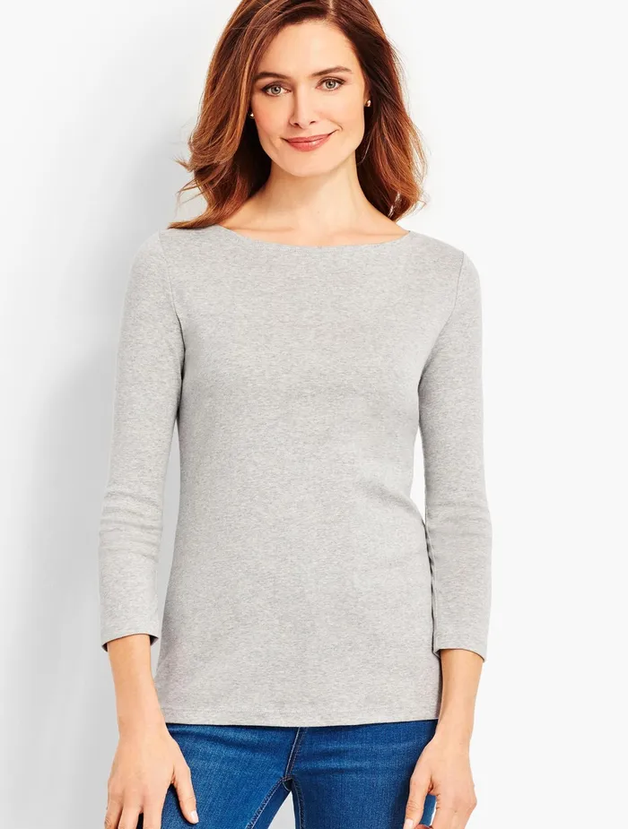 Women Long and 34 Sleeve Talbots Pima Cotton Bateau Neck Tee Heather Greystone Heather Women Long and 34 Sleeve Talbots Pima Cotton Bateau Neck Tee Heather Greystone Heather