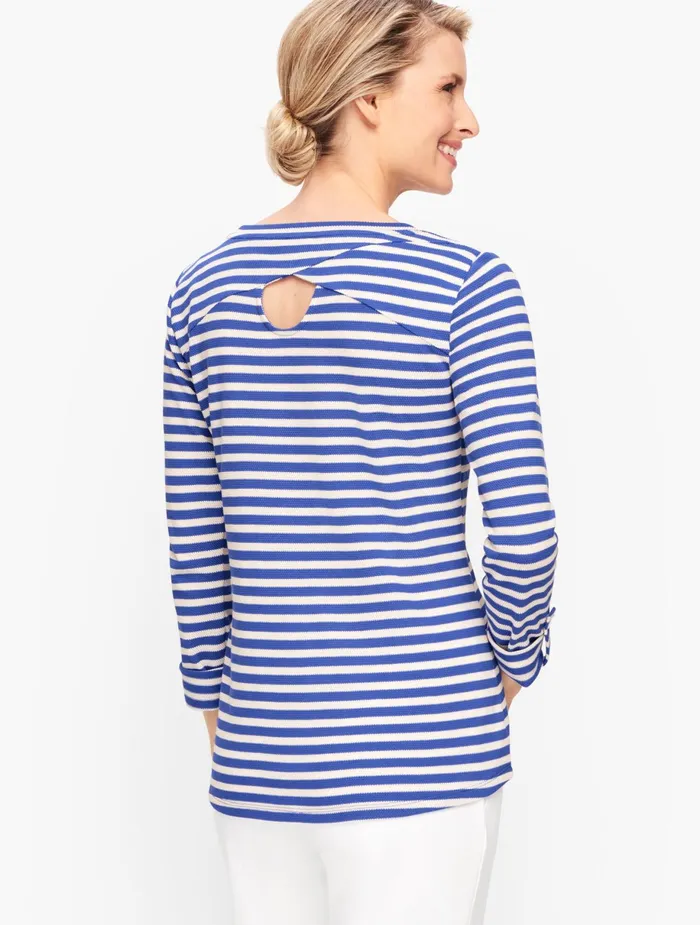 Women Long and 34 Sleeve Talbots Piqu Roll Cuff Top Biscayne Bluewhite