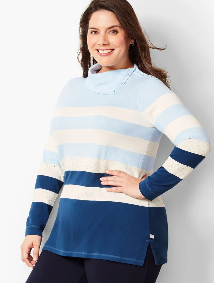 Women Long and 34 Sleeve Talbots Stripe ButtonCowlneck Top