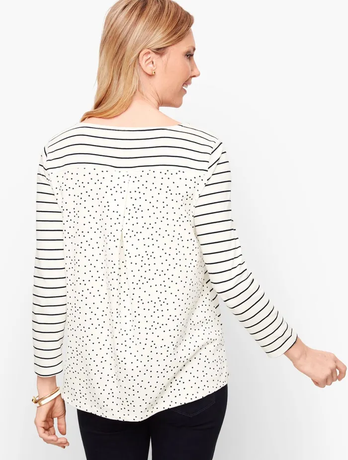 Women Long and 34 Sleeve Talbots Stripe Pocket Tee Kelly Greenivory