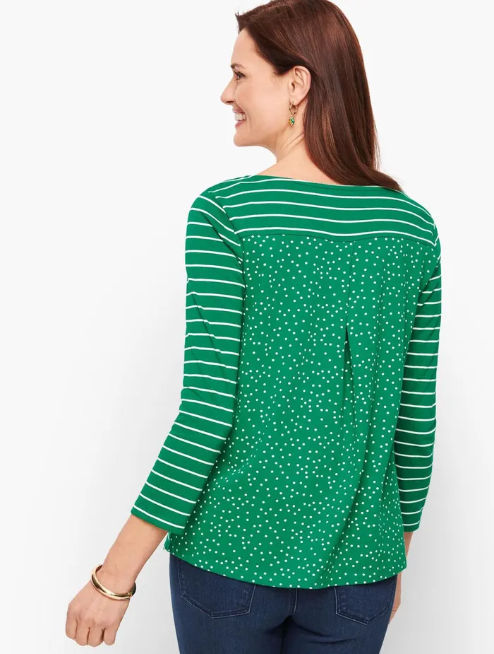 Women Long and 34 Sleeve Talbots Stripe Pocket Tee Kelly Greenivory