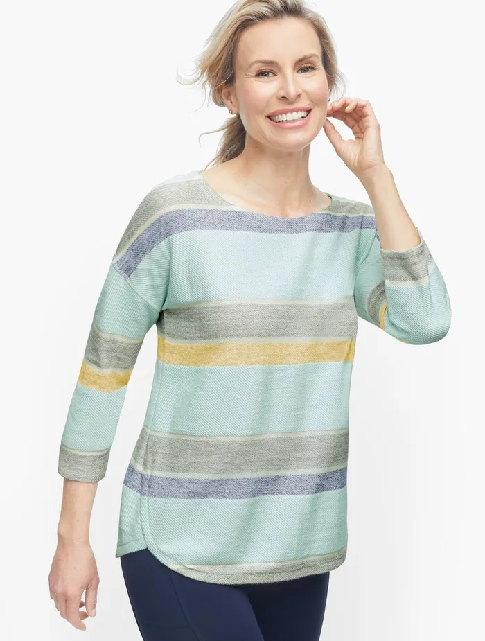 Women Long and 34 Sleeve Talbots Textured Dropped Shoulder Pullover Pale Blue Multi Women Long and 34 Sleeve Talbots Textured Dropped Shoulder Pullover Pale Blue Multi