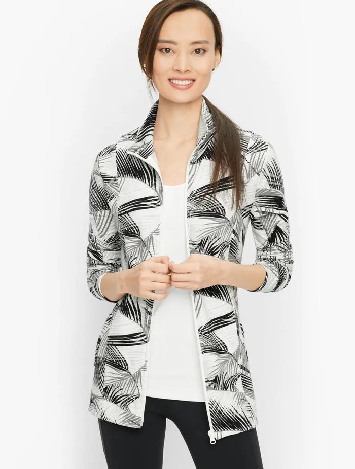 Women Long and 34 Sleeve Talbots UPF 50 Cozy Crush Painted Fronds Mockneck Jacket Whitemulti Women Long and 34 Sleeve Talbots UPF 50 Cozy Crush Painted Fronds Mockneck Jacket Whitemulti