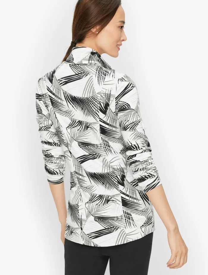 Women Long and 34 Sleeve Talbots UPF 50 Cozy Crush Painted Fronds Mockneck Jacket Whitemulti
