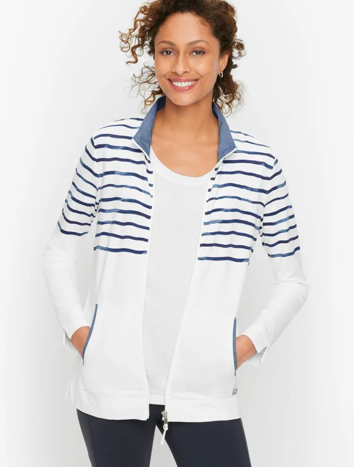 Women Long and 34 Sleeve Talbots Wave Stripe Jacket