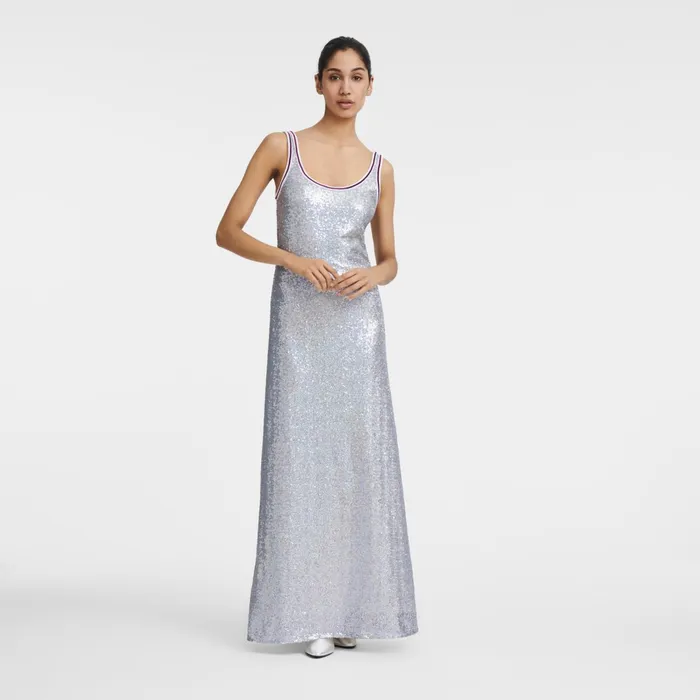 Women Long Dress Silver Longchamp Dresses and Skirts