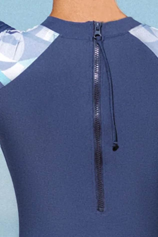 Women Long Sleeve Swimsuits Cupshe Modern Geo Zip Back Long Sleeve Swimsuit Multicolor