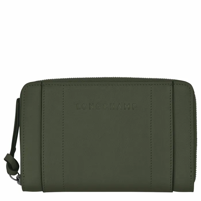 Women Longchamp 3D Wallet Khaki Longchamp Leather Wallets