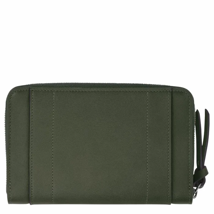 Women Longchamp 3D Wallet Khaki Longchamp Leather Wallets