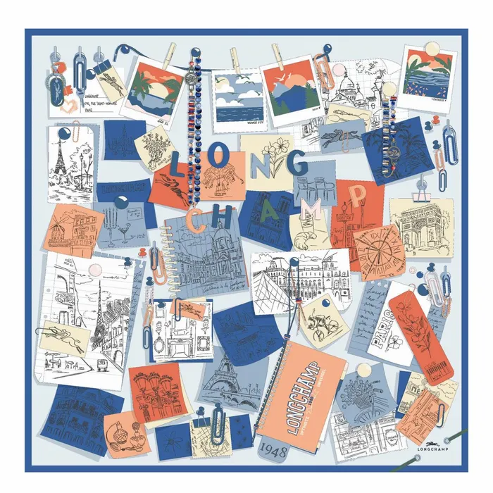 Women Longchamp Mood Board Silk Scarf 90 Cornflower Longchamp Silk Scarves