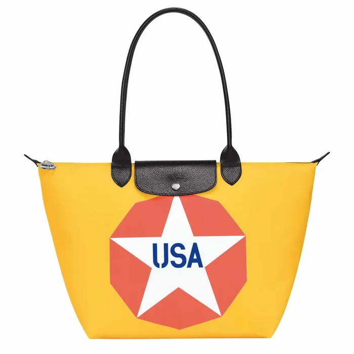 Women Longchamp X Robert Indiana L Tote Bag Blue Longchamp Shoulder Bags