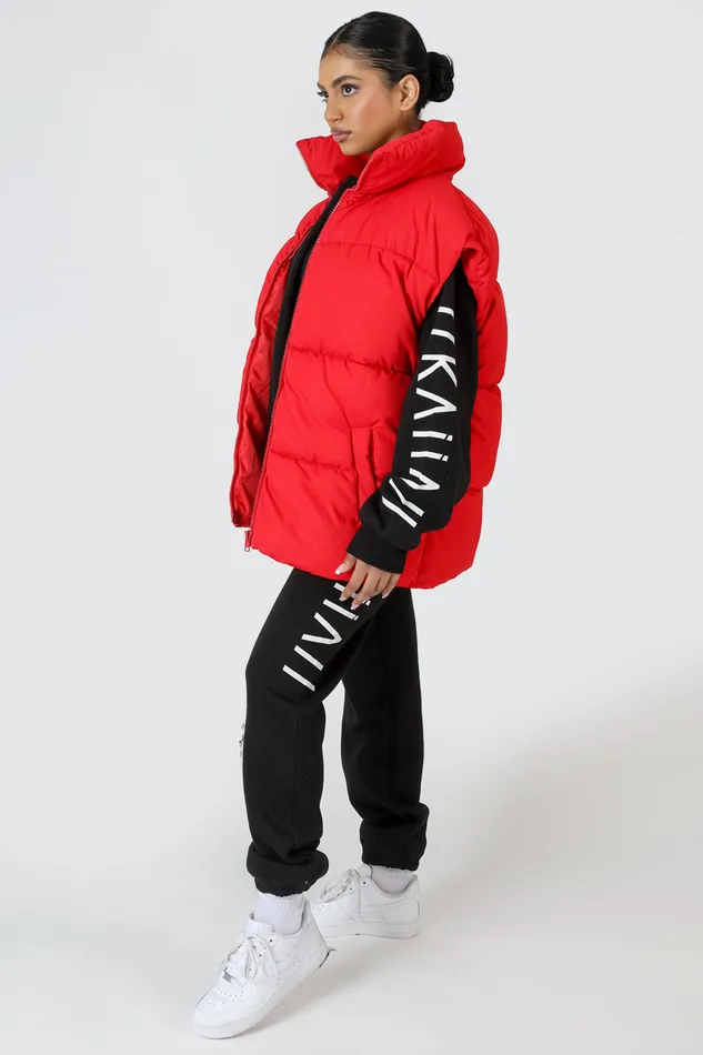 Women Longline Oversized Gilet Red Kaiia Red Public Desire Outerwear and Jackets
