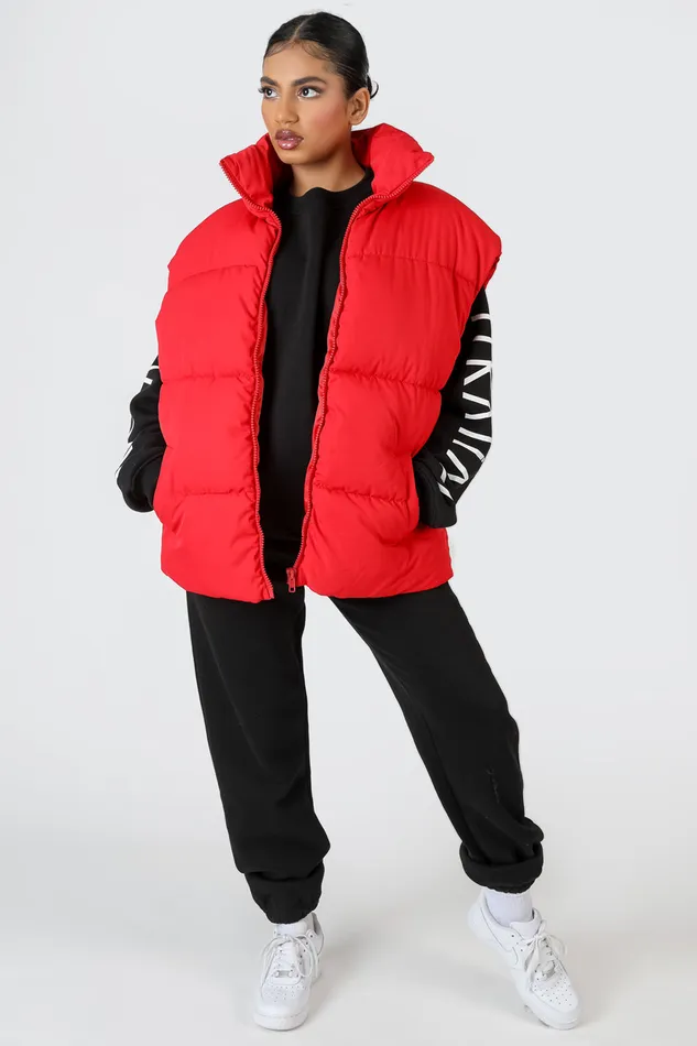 Women Longline Oversized Gilet Red Kaiia Red Public Desire Outerwear and Jackets