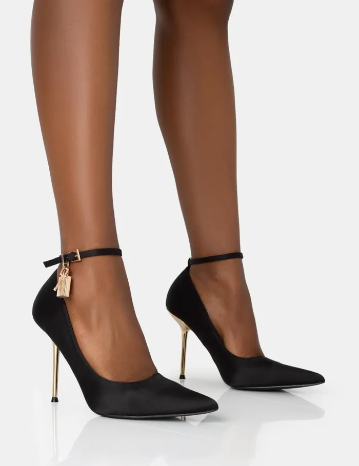 Women Lotty Black Satin Padlock Ankle Detail Court Stiletto Heels Black Public Desire Stilettos Women Lotty Black Satin Padlock Ankle Detail Court Stiletto Heels Black Public Desire Stilettos