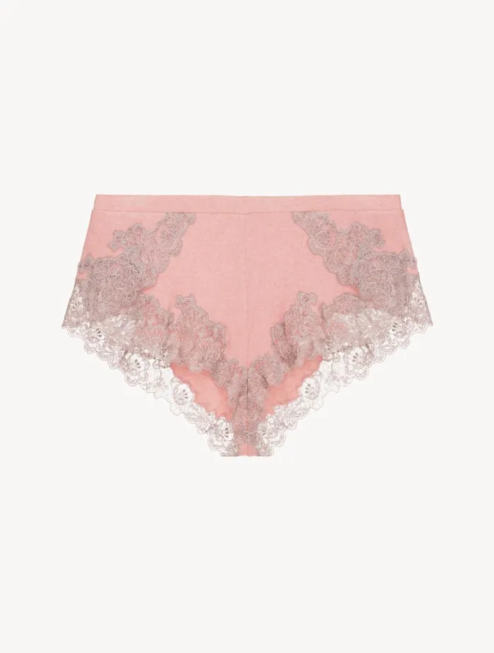 Women Loungewear La Perla Cashmere Blend Ribbed Sleep Shorts In Blush Clay With Frastaglio