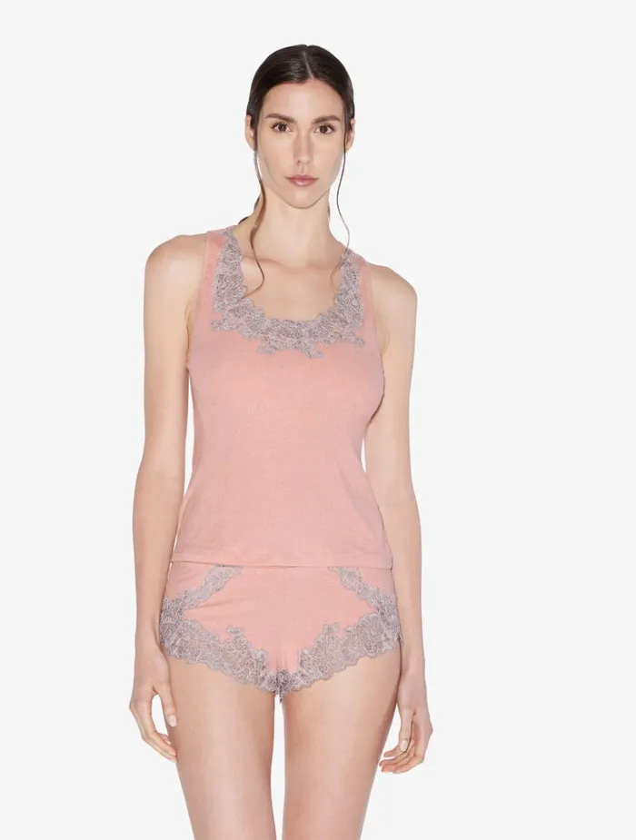 Women Loungewear La Perla Cashmere Blend Ribbed Sleep Shorts In Blush Clay With Frastaglio