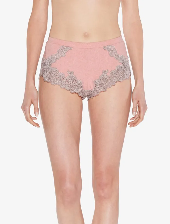 Women Loungewear La Perla Cashmere Blend Ribbed Sleep Shorts In Blush Clay With Frastaglio