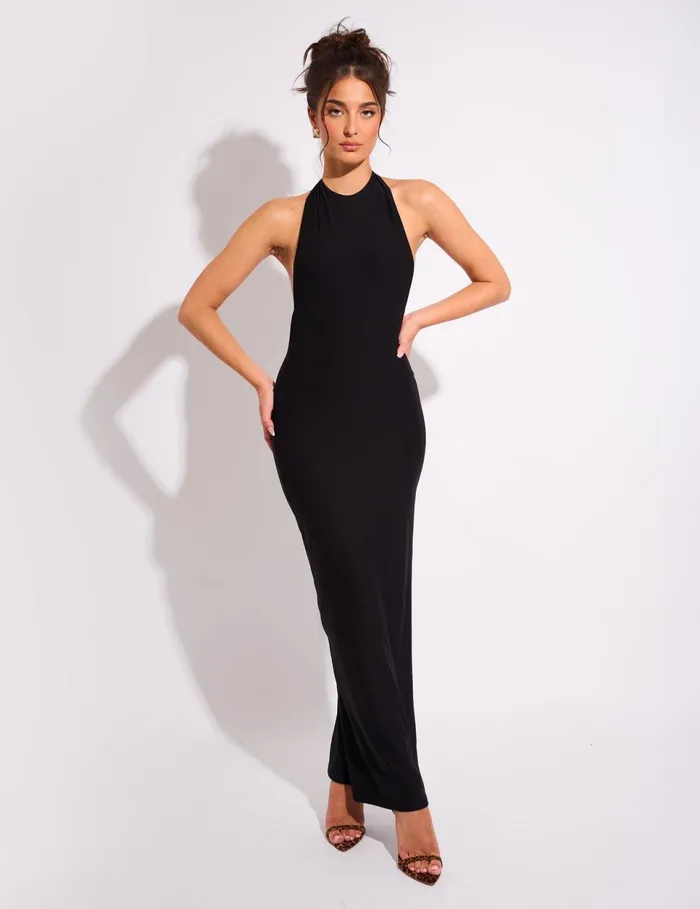 Women Luxe Slinky Tie Back Maxi Dress Black Black Public Desire Occasion