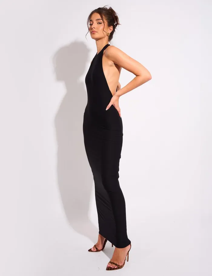 Women Luxe Slinky Tie Back Maxi Dress Black Black Public Desire Occasion