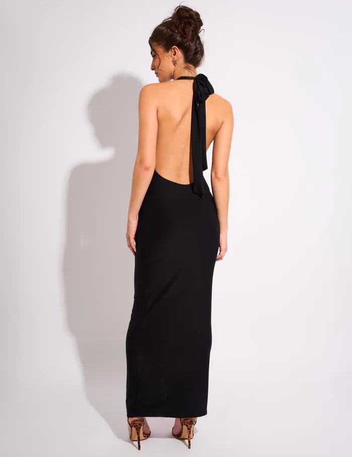 Women Luxe Slinky Tie Back Maxi Dress Black Black Public Desire Occasion