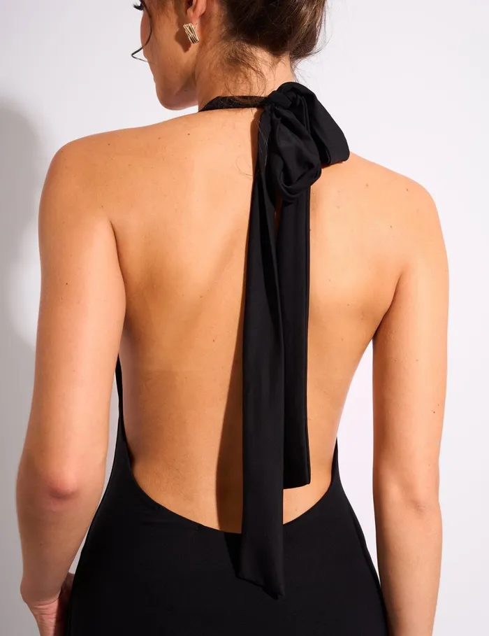 Women Luxe Slinky Tie Back Maxi Dress Black Black Public Desire Occasion