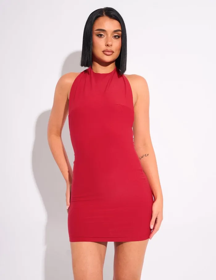 Women Luxe Slinky Tie Back Mini Dress Red Red Public Desire Dresses