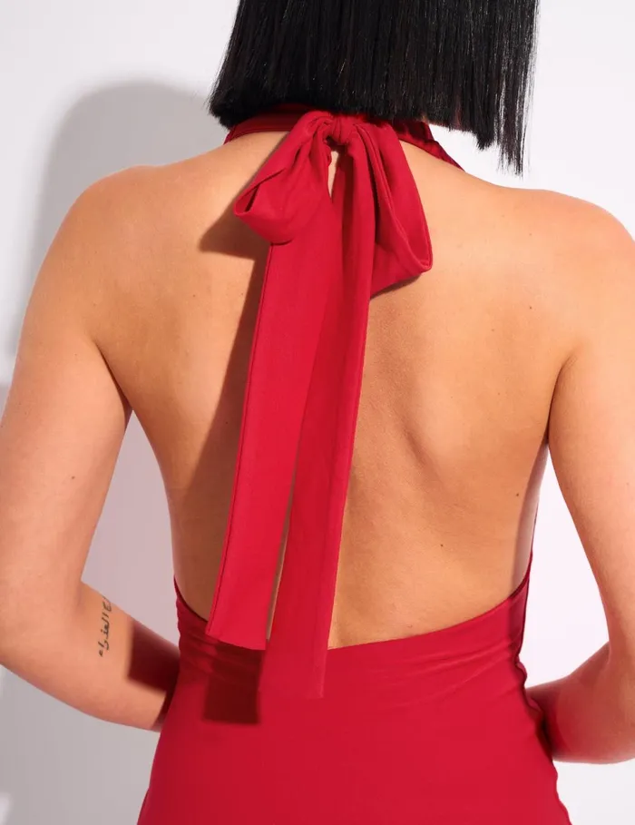 Women Luxe Slinky Tie Back Mini Dress Red Red Public Desire Dresses